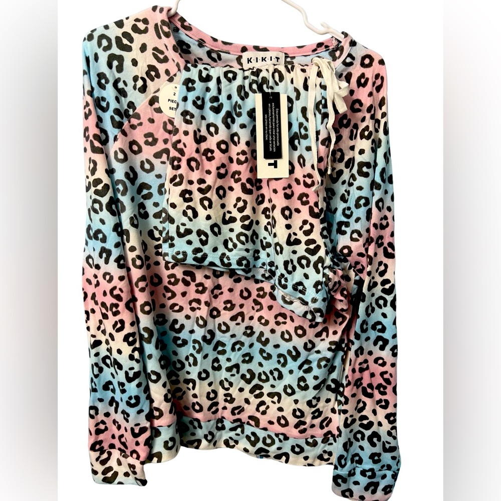 NWT Womens Kikit size L 2pc leopard pajama set